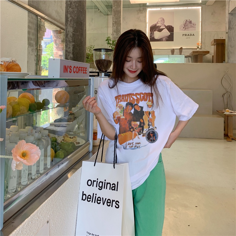Kaos Oversize Rabbit Tas T-shirt Korean Style/Tshirt Wanita Oversize Tee Model Longgar Motif/T-shirt lengan pendek setengah panjang gaya longgar dan malas Korea kaos hitam oversize