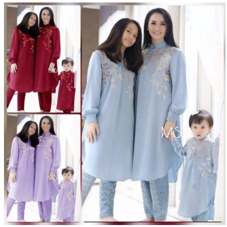 COD BAJU SETELAN TUNIK BORDIR SET CEMARA - BAJU STELAN TUNIK COUPLE KELUARGA IBU KAKAK ADIK TERBARU 
