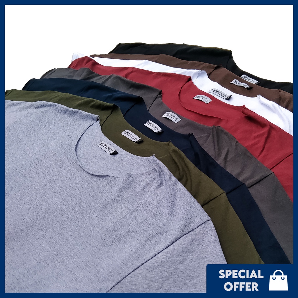 MENSTYLE - Kaos Polos Unfinished T-Shirt Lengan Pendek Pria/Cowok Tanpa Kerah Bahan Cotton Distro