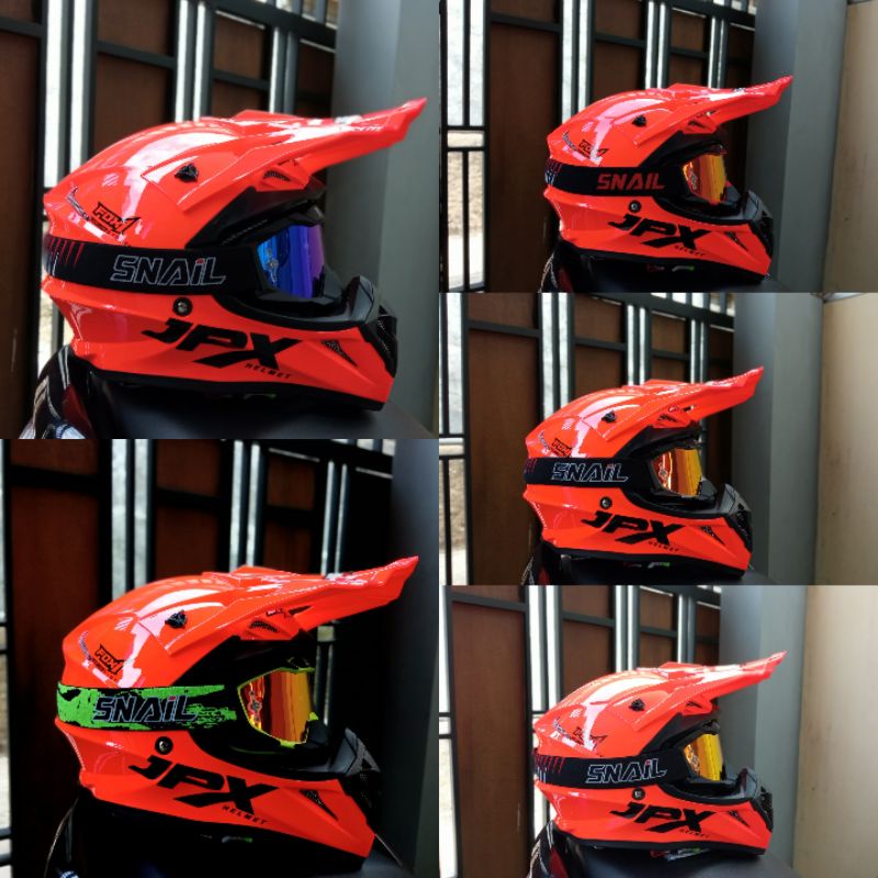 HELM JPX CROSS_SOLID - FLUO RED GLOSS + SNAIL (ONGKIR 2 KG ) HELM JPX TERBARU