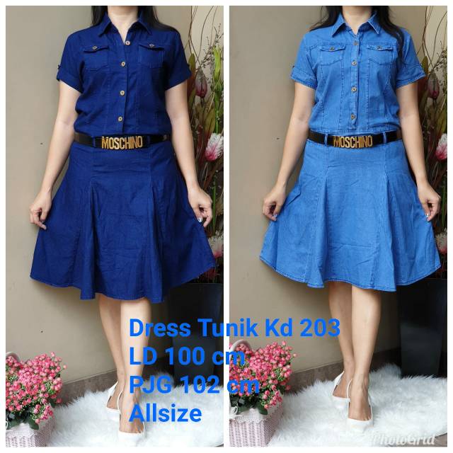 Dress jeans terusan wanita navy blue
