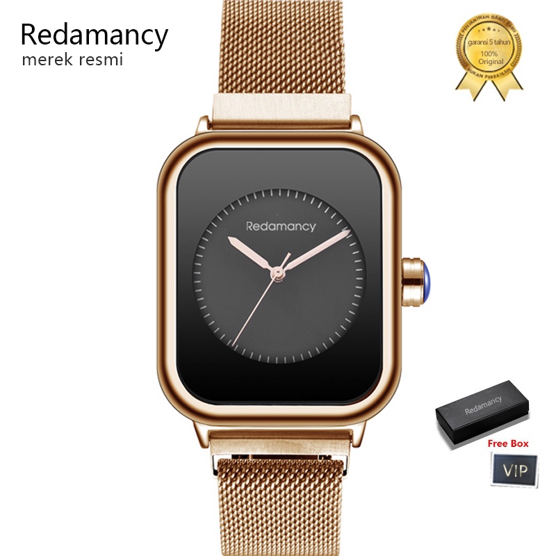 Redamancy Jam Tangan Wanita Original Mode Bisnis Display Kuarsa Jam Wanita Tali Jala Tahan Air Jam Tangan Cewek Jam RoseBlack-sabuk baja-4