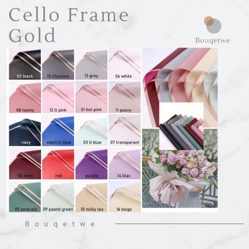 

[5 Lembar] Kertas Buket Cellophane Frame gold/ HANYA 1WARNA