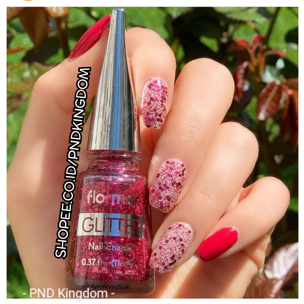 GL03 RUBY LIGHT ~ Flormar GLitter Nail Enamel / Kutek Halal Non Peel Off Nail Polish