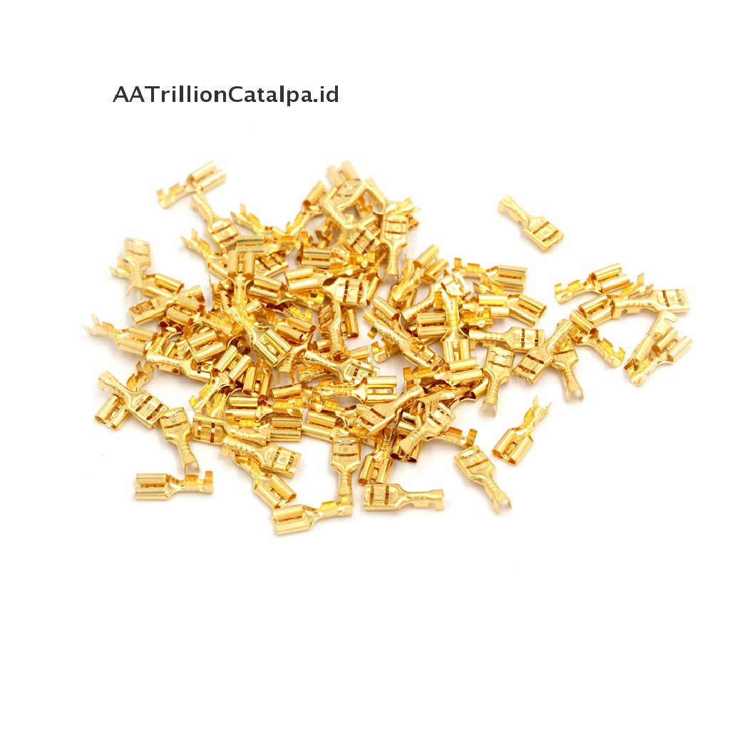 【AATrillionCatalpa】 100 Pcs 6.3mm Gold Brass Car Speaker Female Spade Terminal Wire Connector ID