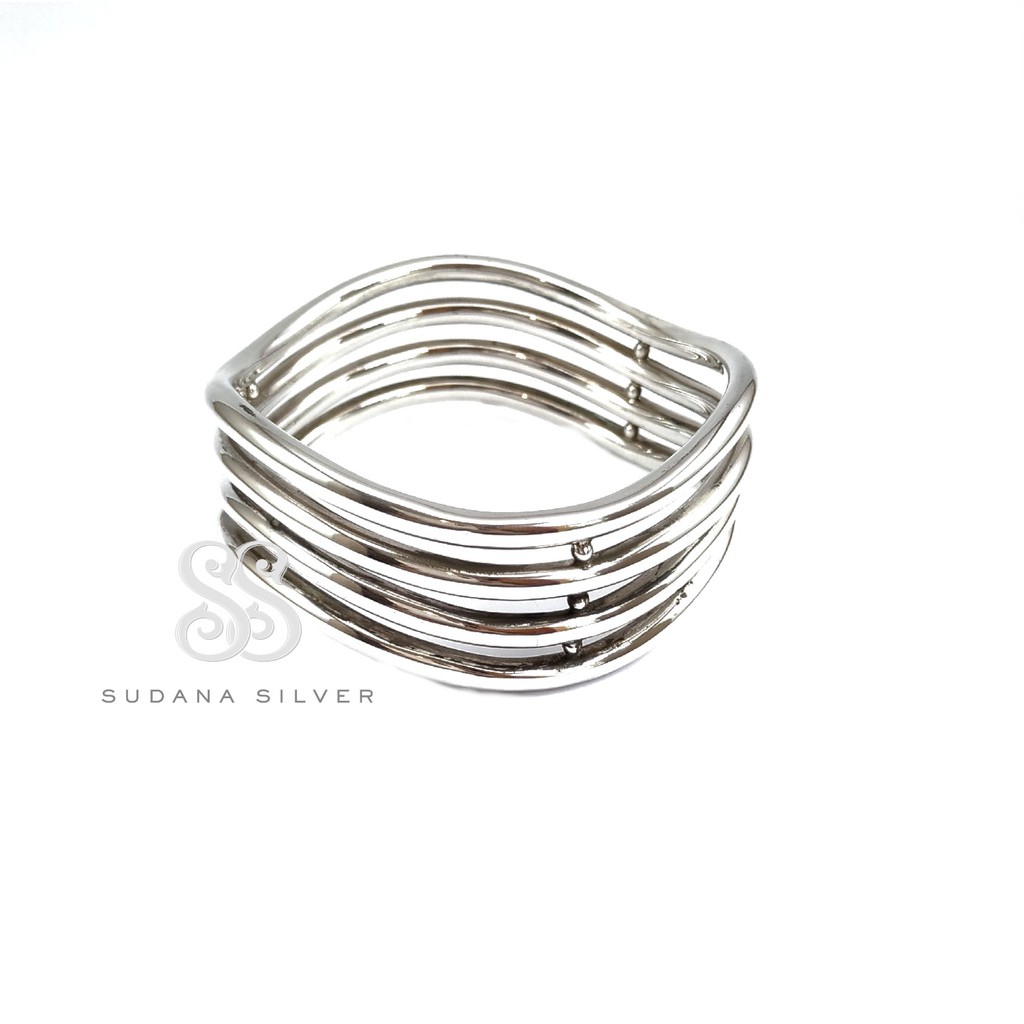 Gelang Polos Plin Tumpang Empat Perak Silver 925 Bali