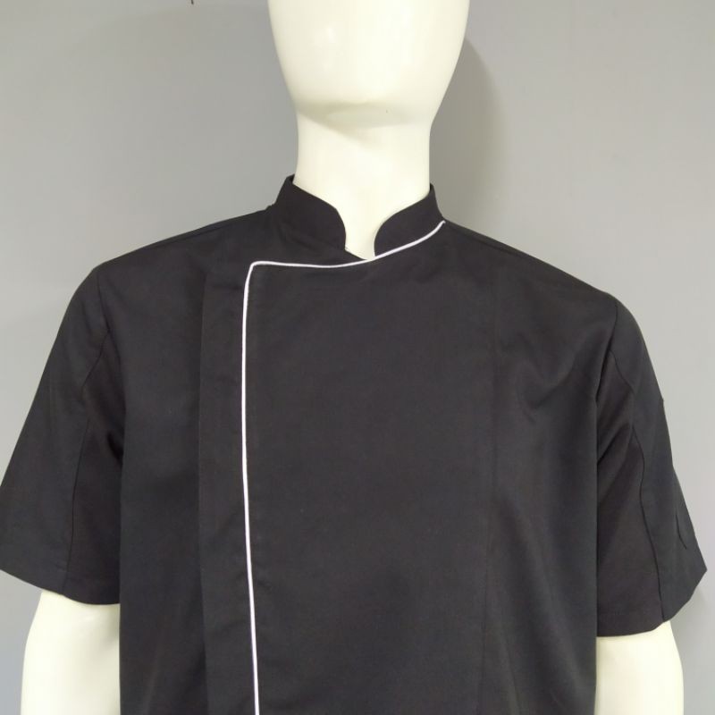 Chef Wear Baju Koki Lengan Pendek Hitam Net SLETING / ZIPPER TTP