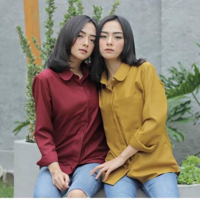 Kemeja SAKU/ kemaja wanita polos saku basic