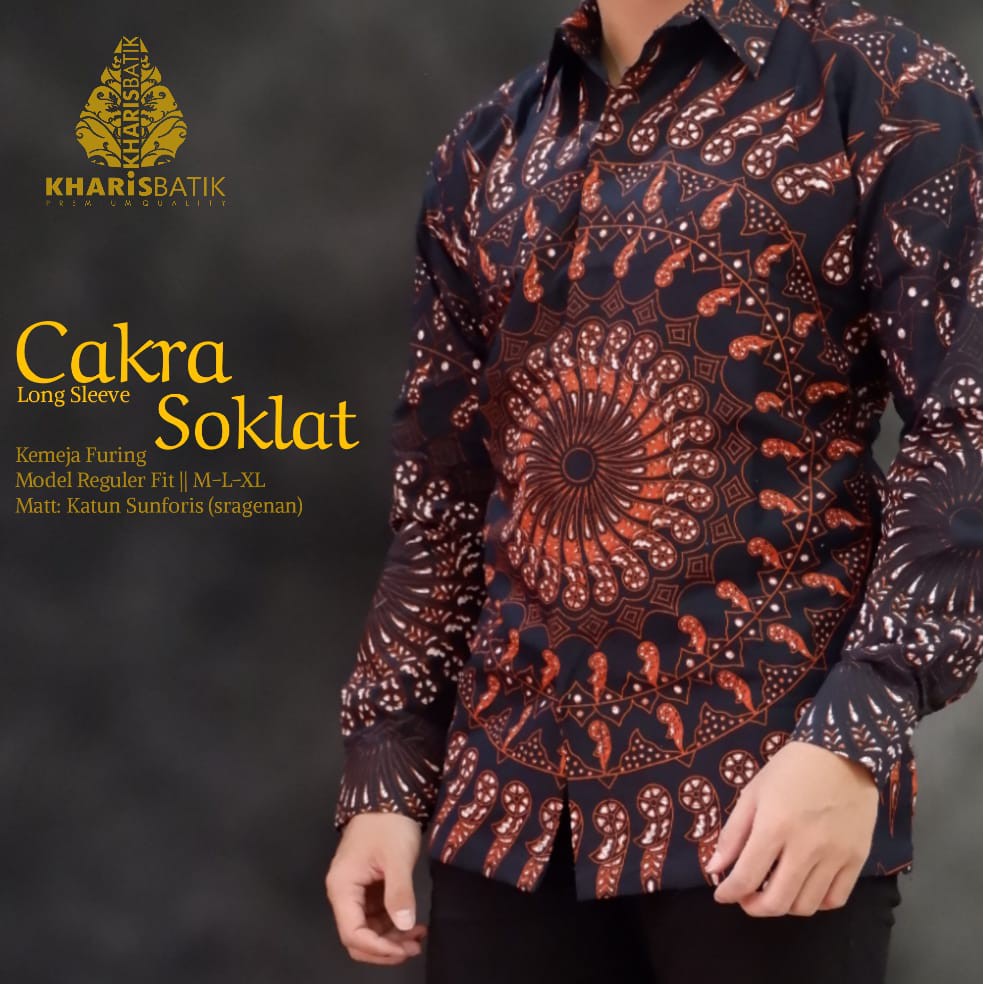 CAKRA SOKLAT KHARIS BATIKSOLOAMANAH KEMEJA BAJU BATIK PRIA SOLO LENGAN PANJANG PENDEK LAPIS FURING ATASAN BATIK PREMIUM MODERN KATUN HALUS BANU AUN PARANG SUNGU BANU GOWAS JAGAD WULUNG GURDO DANU CHEVRON BASWARA ARI WARDANA ANGGORO SISIK WIJAYA ABYUDAYA