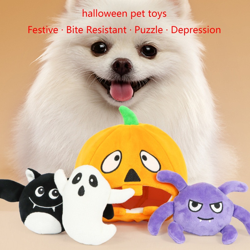 Zzz Mainan Kunyah Interaktif Boneka Stuffed Plush Anjing Dengan Suara Mencicit Untuk Halloween