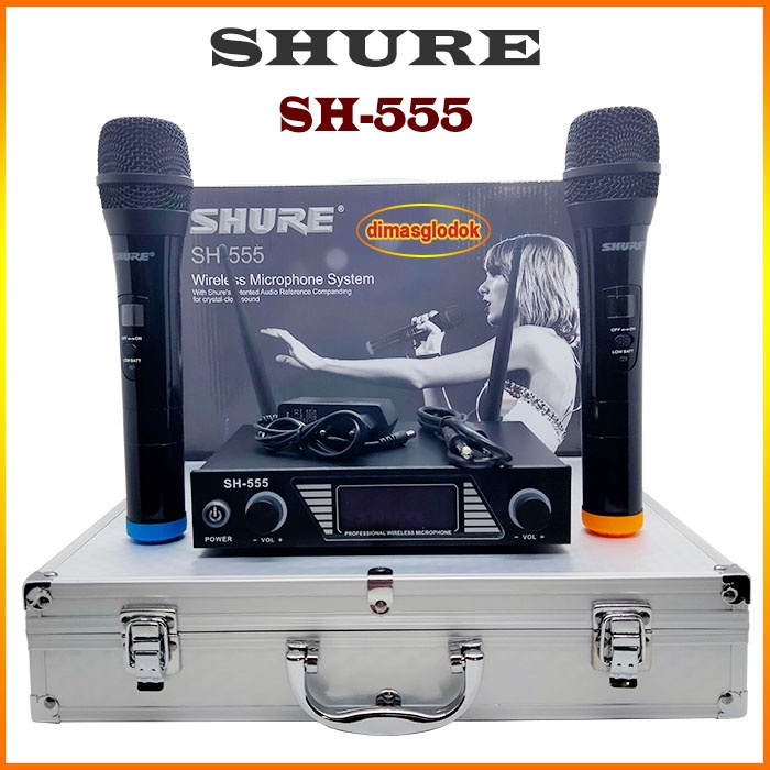 Mic Wireless SHURE SH555 Werles Mikropon Wirles Mikrofon 2 Mik Pegang Box Hardcase