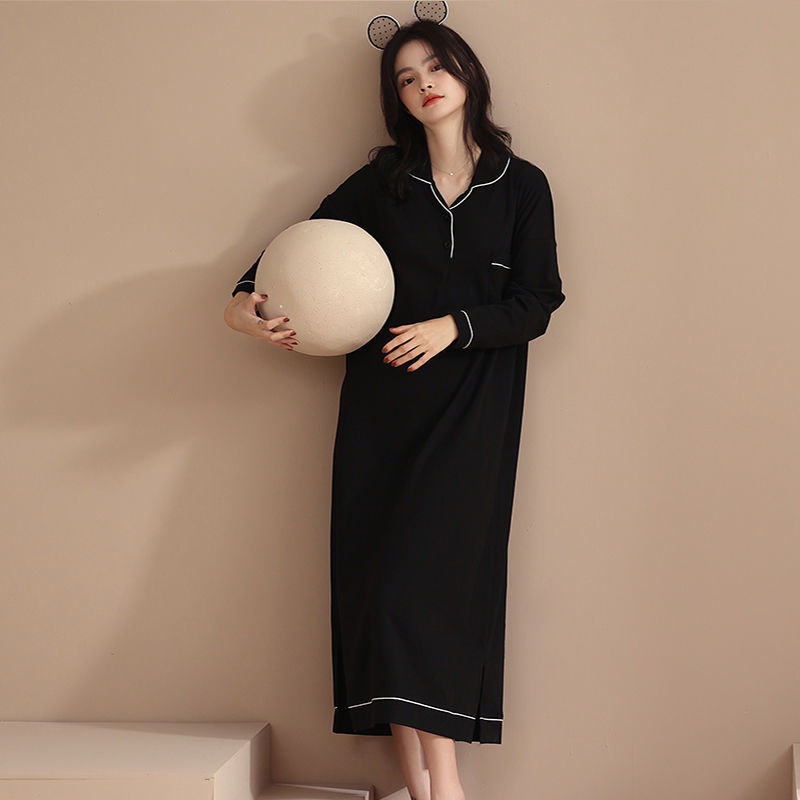 Baju tidur wanita lengan panjang gaya sederhana ukuran besar longgar rok selutut lemak mm panjang pi