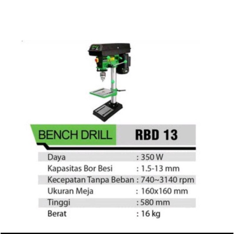 Ryu Mesin Bor Duduk 13 mm Bench Drill RBD 13 / RBD13 Bor Duduk ukuran 13mm ORIGINAL