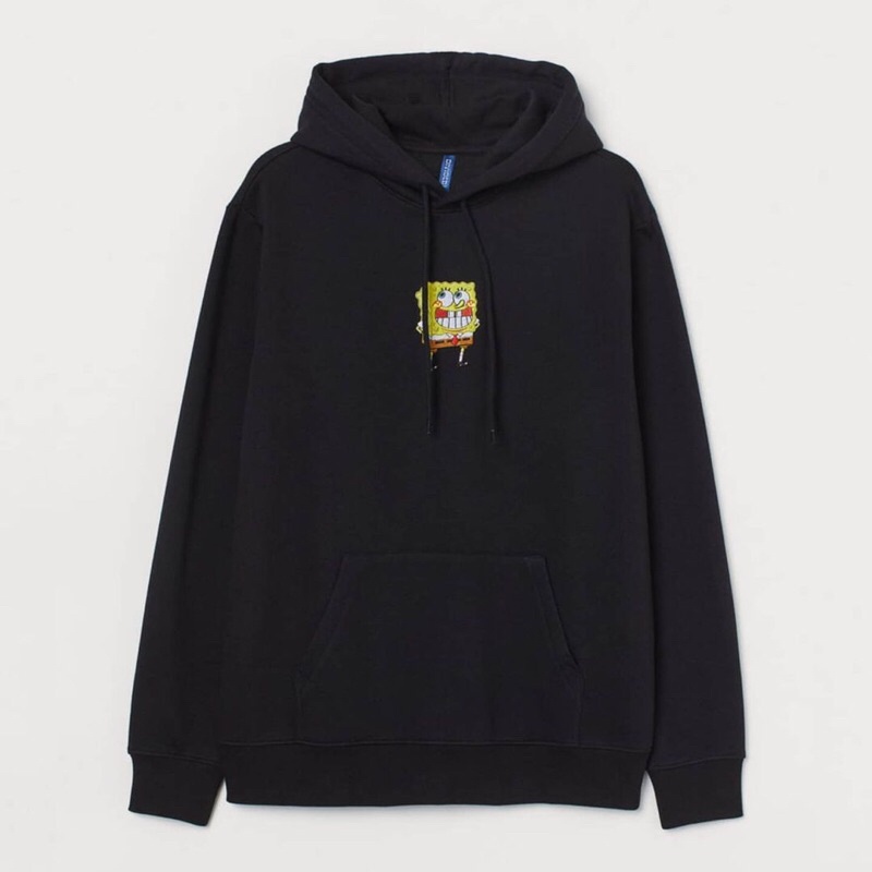 [BISA COD] HOODIE HM HNM SPONGEBOB BORDIR BLACK - JAKET HOODIE PRIA