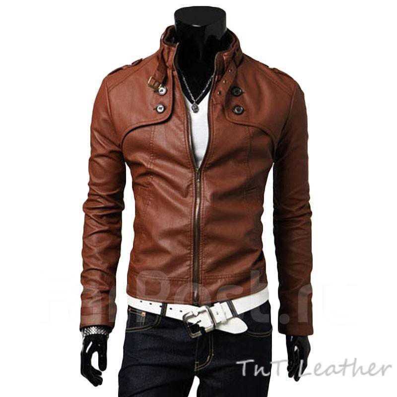 Jaket Semi Kulit Sintetis Casual Pria RIB Double Kancing