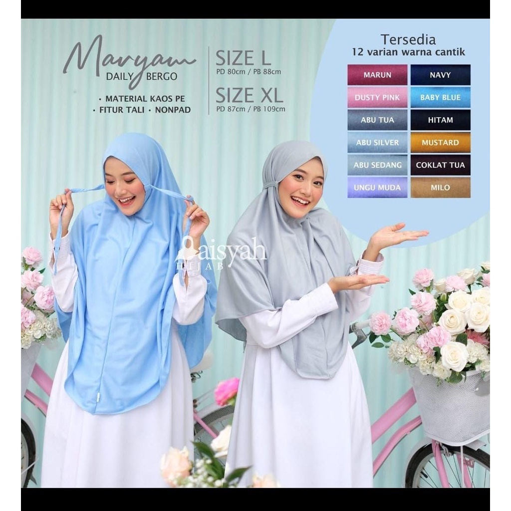Size XL Bergo Maryam non pet ORI ElRahma