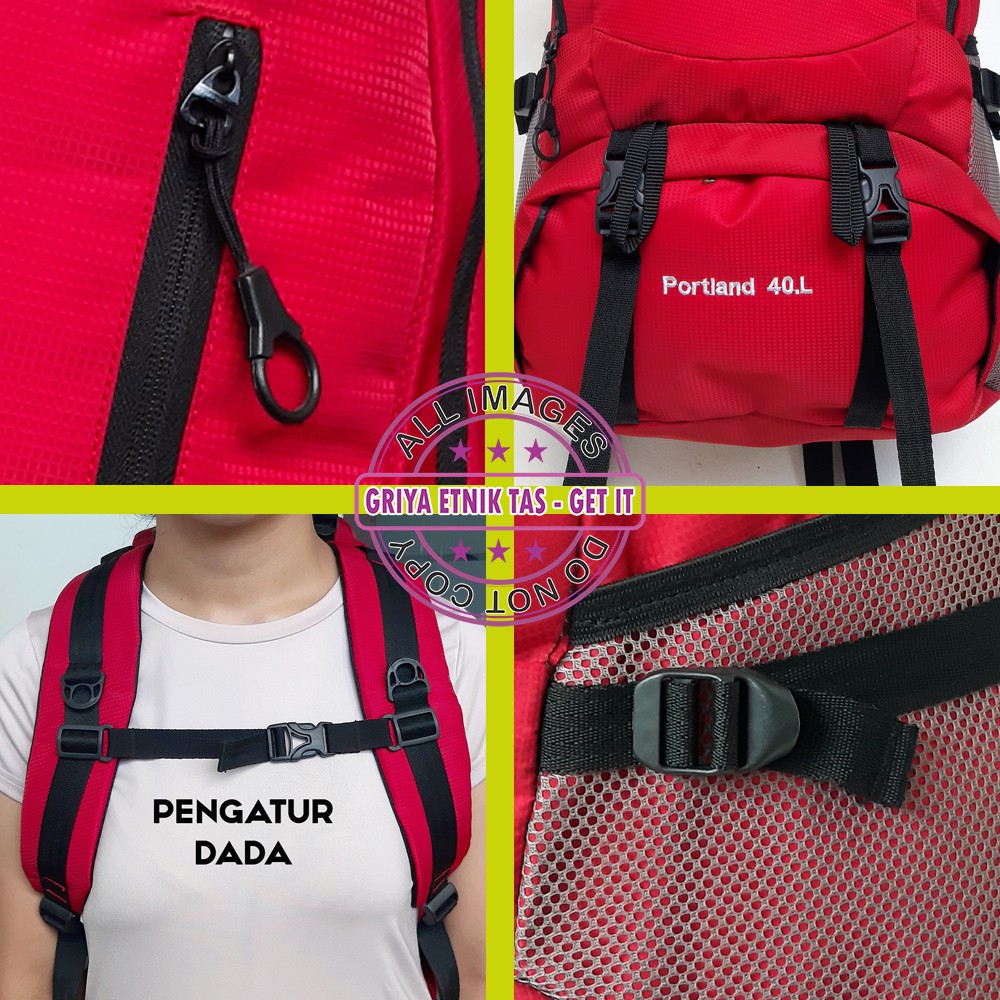 ELBRUS Tas Ransel Pria Jumbo 40 Liter Gratis Rain Cover Tas Punggung Pria Semi Carrier Bonus Jas Hujan Tas Keril Gunung Besar Tas Camping PORTLAND ELBY