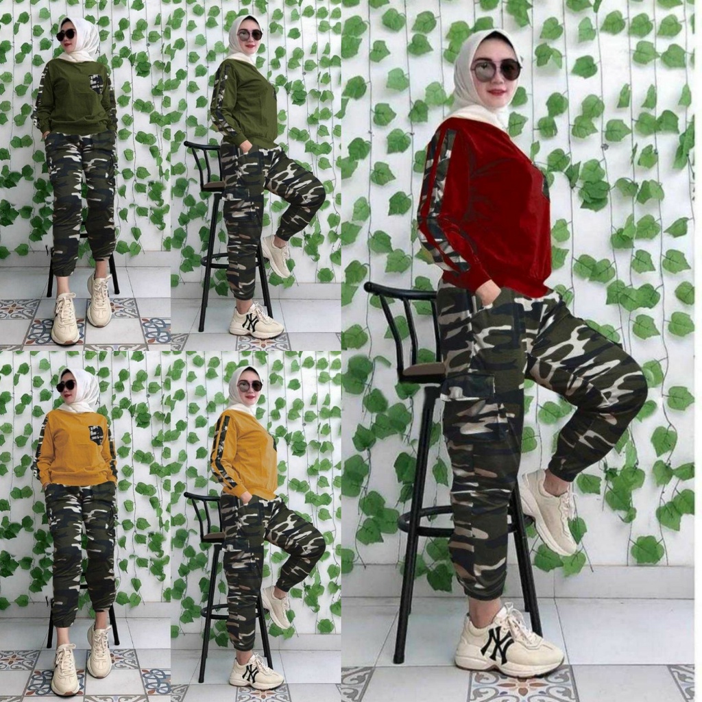 EP23 Setelan Jogger Lona Loreng 2in1 Jumbo XL / HD / Pakaian Stelan Big Size / Baju Stelan Kasual Le