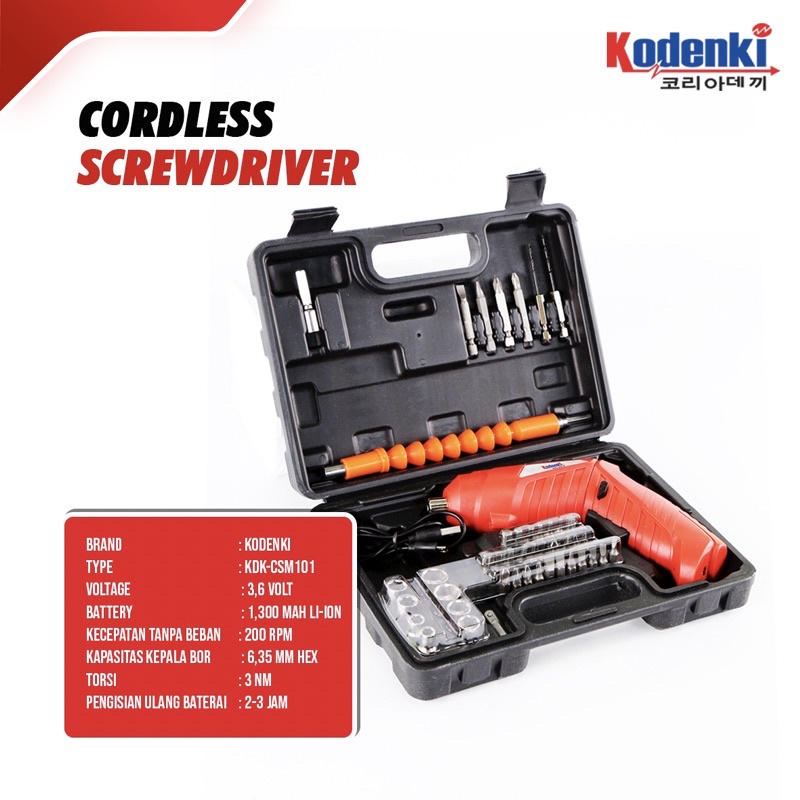 Cordless Screwdriver Kodenki Mesin Bor Obeng Baterai Batre Cas