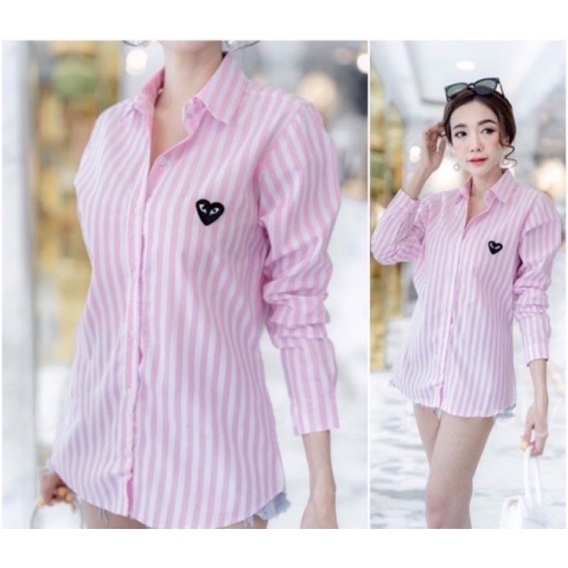 Kemeja salur / kemeja kerja / kemeja garcon peach / kemeja casual wanita