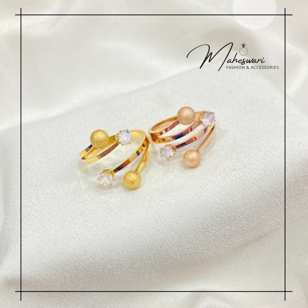 Cincin Titanium Wanita Anti Karat Cincin Mata Satu Polos Xuping Lapis Emas Aksesoris Import MA396