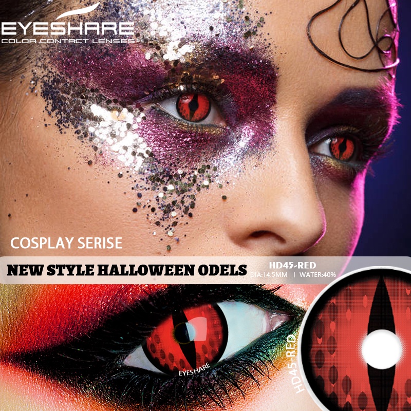 New Cosplay Kontack Mata Softlens Halloween Anime Crazy Warna-kuning normal minus (0.00) Merah Ungu Biru CRAZY color free lenscase