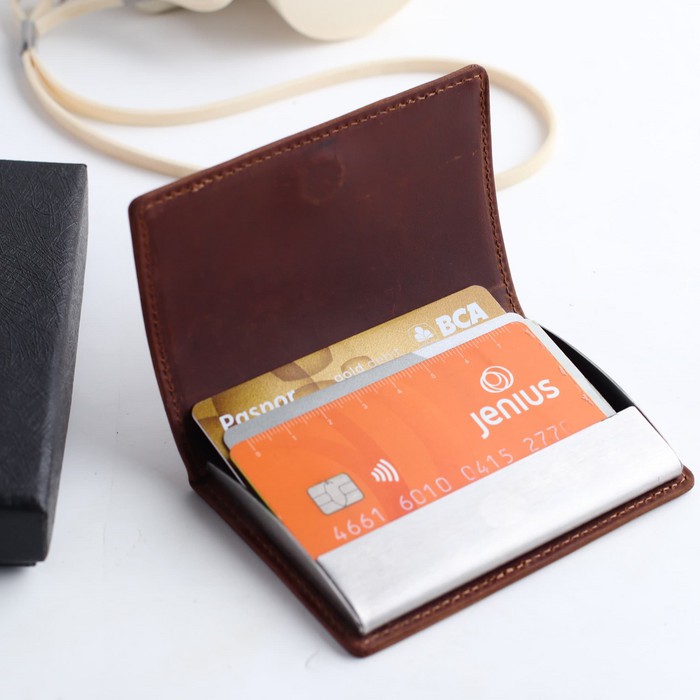 Dompet Kartu Nama Kulit Asli Card Holder|Box kartu Nama-ISHIYA COGNAC-