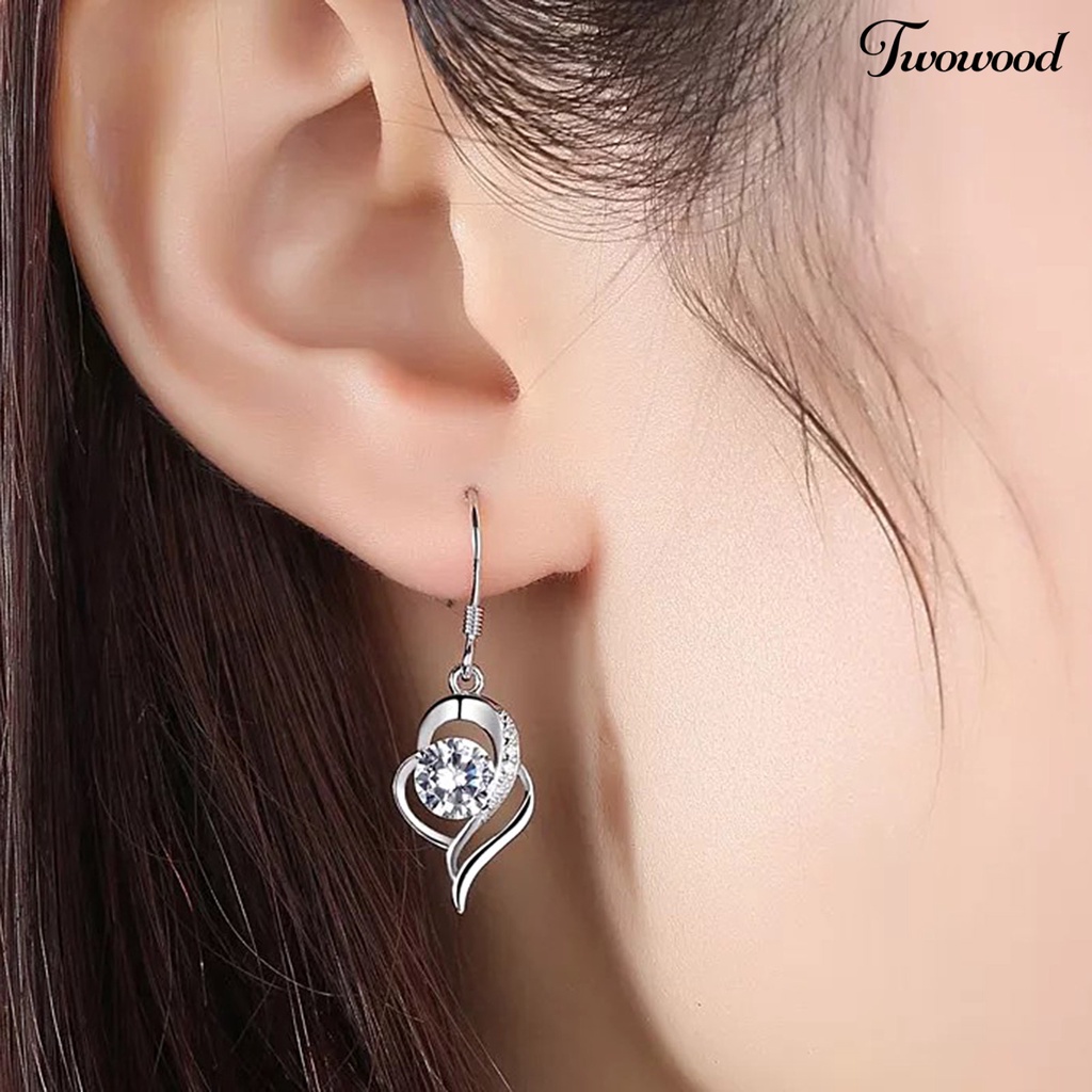 Twowood 1 Pair Hook Earrings Hollow Out Heart Shape Jewelry Electroplated Long Lasting Drop Earrings for Wedding