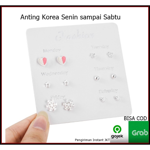 Anting Wanita Anting Korean Fashion Aksesoris 6 in 1 Senin - Jumat Murah earrings korea Indo tipe H