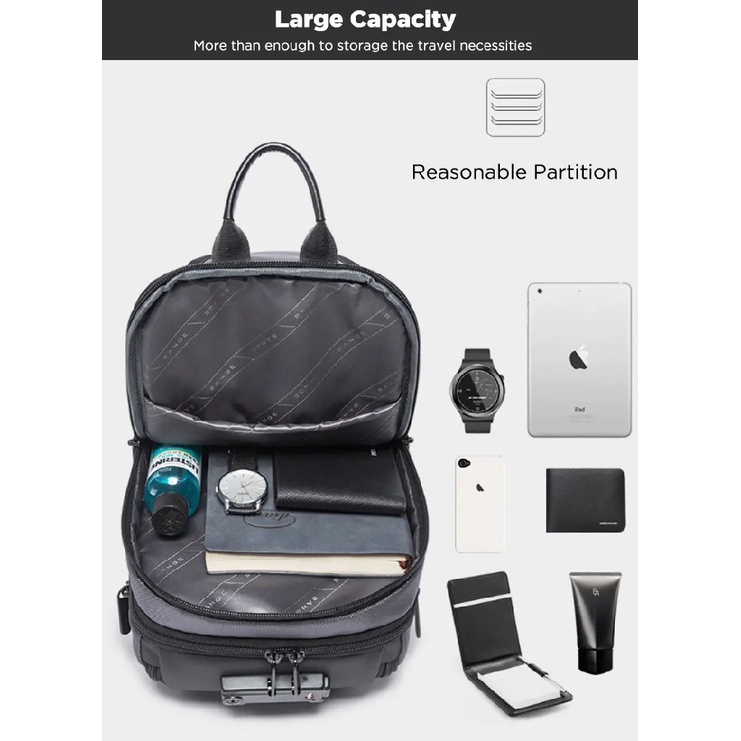 BANGE BG-7086 - Tas Selempang Pria 8L dengan USB Charging Port - Casual Sling Bag 8L Capacity from BANGE