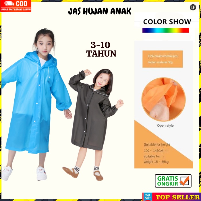 Jas Hujan Anak Perempuan Korea Mantel Polos Terusan Ponco Terbaru Raincoat Kids W1