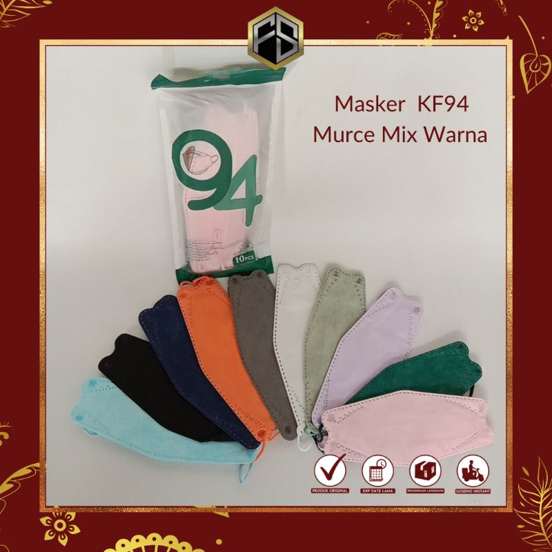 Masker Murce  KF94 4 Ply Earloop Kualitas Premium Warna Biru Oranye Hitam Putih Pink Ungu Hijau Tua 