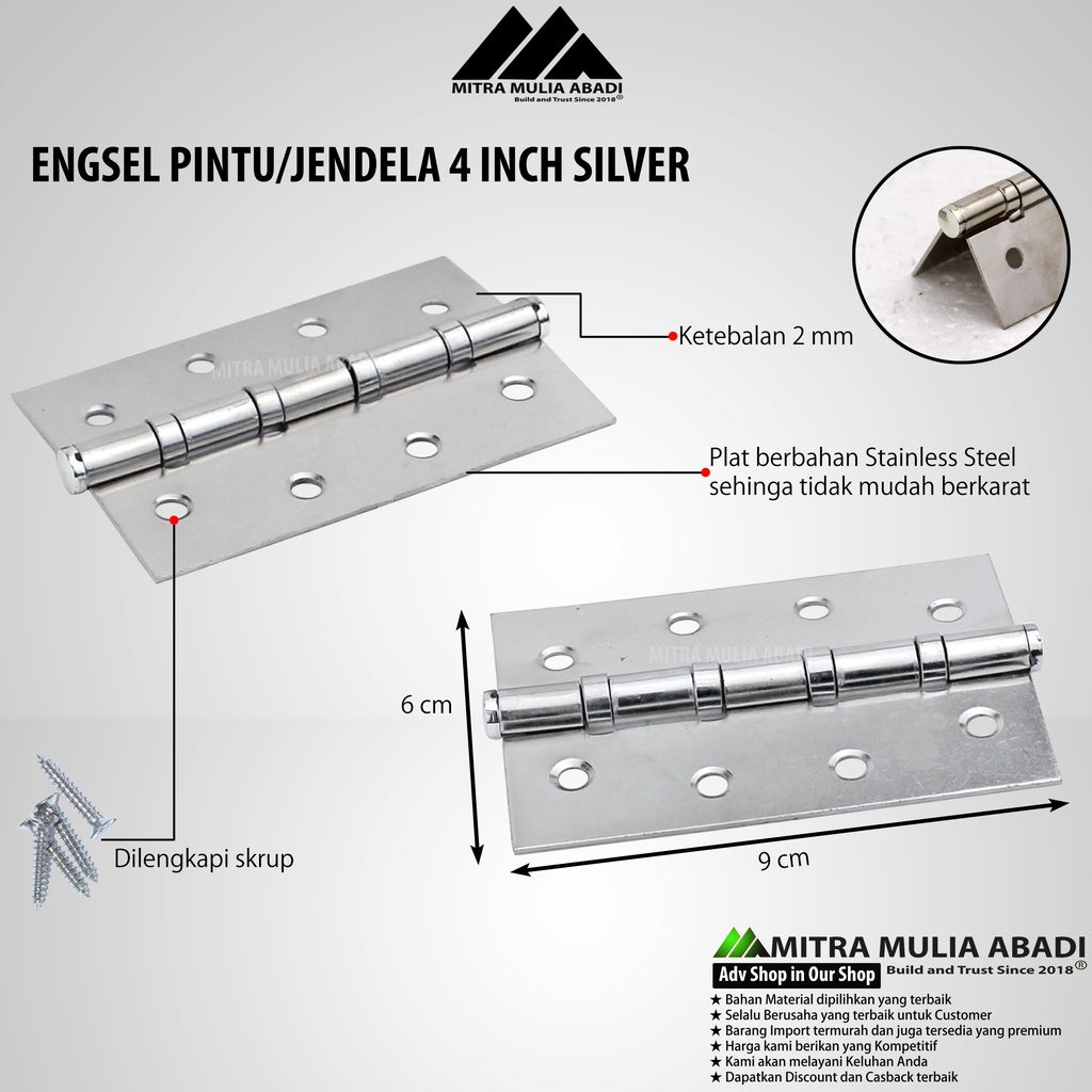 Engsel Pintu 4&quot; Jendela besi silver HPP