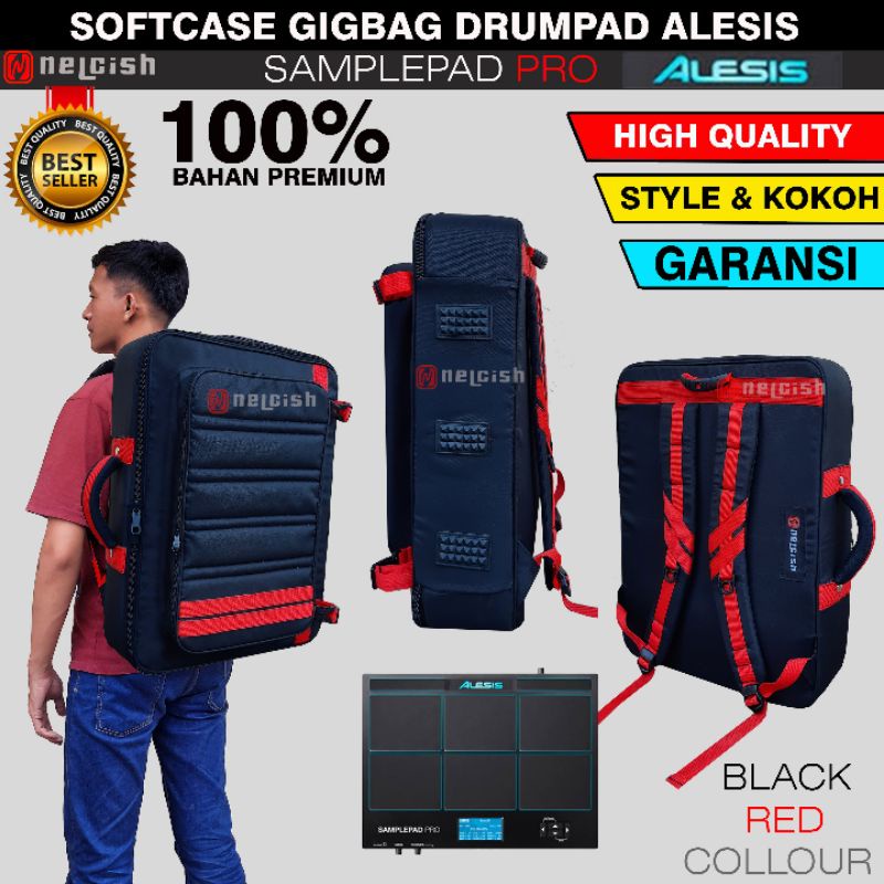 TAS SOFTCASE GIGBAG ALESIS SAMPLEPAD COVER DRUM ELEKTRIK HITAM STRIP MERAH BY NELCISH
