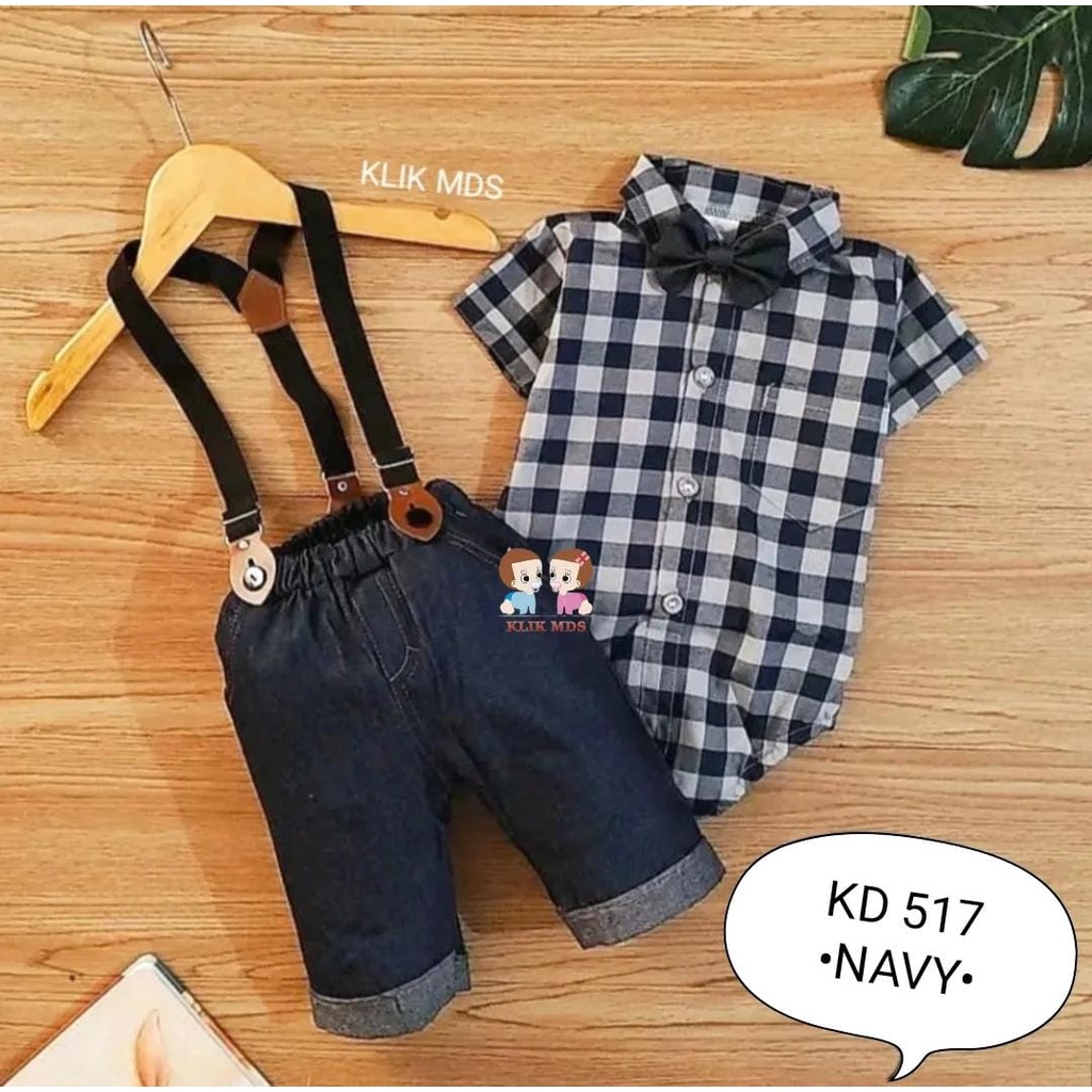 Klik Mds Jumper Anak Bayi Laki-laki Kemeja KD 402 Free Dasi Kupu 1 Ukuran Usia 0-6 Bulan