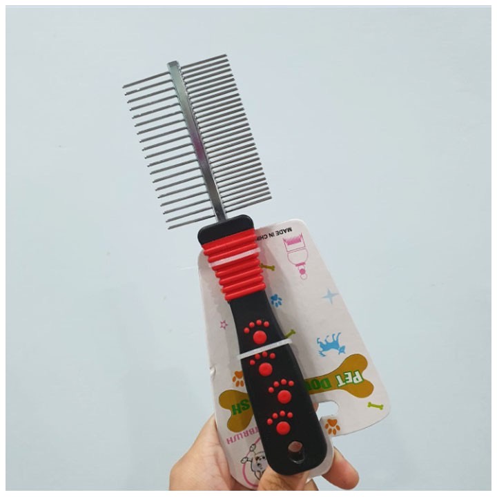 Sisir Kucing 2 Sisi Bahan Besi Gagang Karet / Anjing Bahan Stainless Steel dengan Lapis Gagang Karet