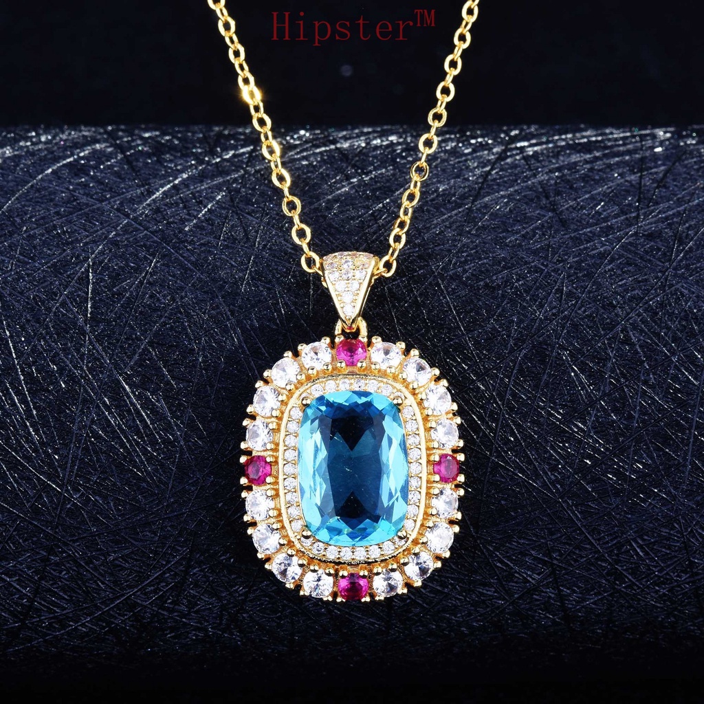 Popular High-End Jewelry Sky Sapphire Pendant Luxury Full Diamond Set