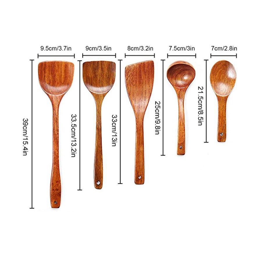 (BOW) Spatula Kayu 1 Set Isi 5 Peralatan Masak Unik Wooden Style Peralatan Dapur Berkualitas