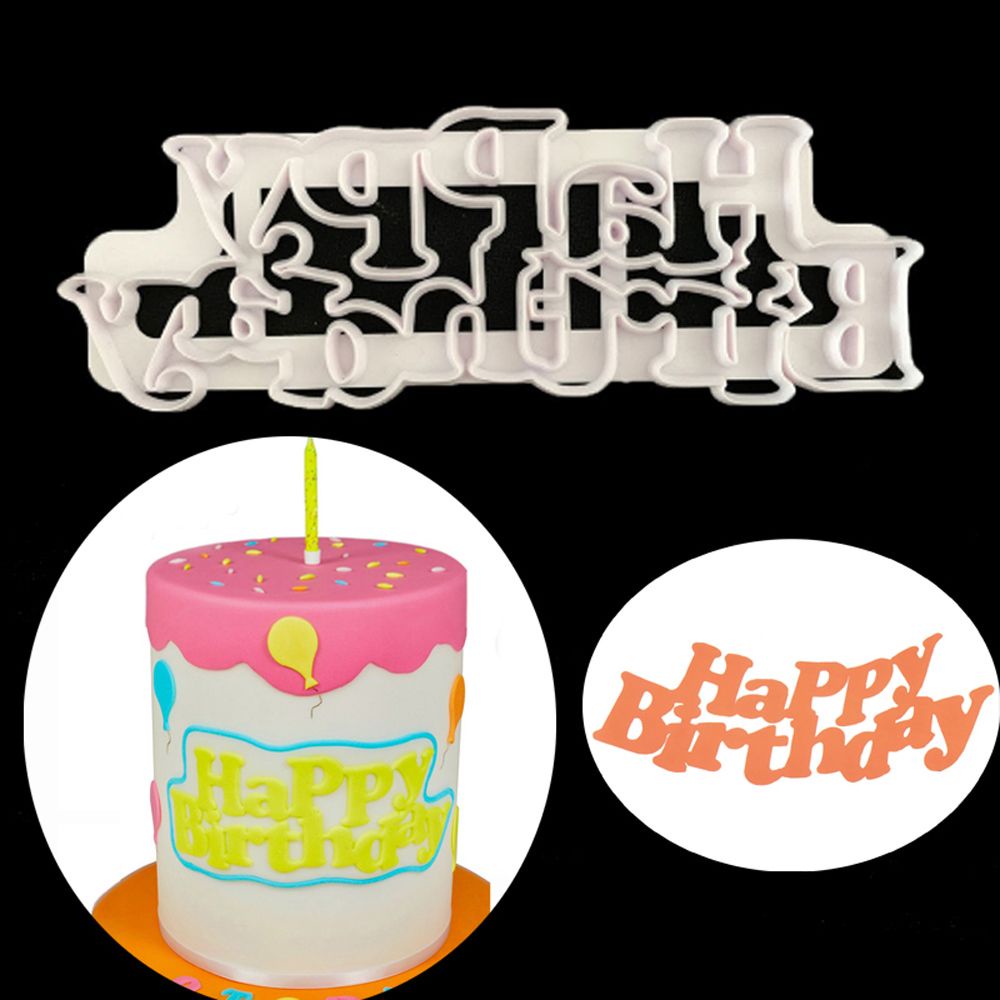 Cetakan Pemotong Adonan Kue Cookie Desain Happy Birthday Model Emboss Bahan Plastik