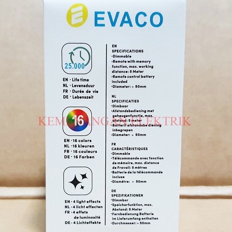 EVACO 18W E27 BOHLAM LED BULB REMOTE CONTROL RGB / LAMPU 16 WARNA + REMOT