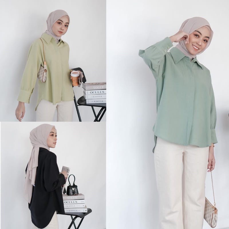 Tq88indonesia Fashion Kemeja Polos Wanita Kekinina / Kem Linen Qamara / Kemeja Cewek Polos Terbaru / Kemeja Hitam Cewek Lengan Panjang / Kemeja Wanita Terbaru