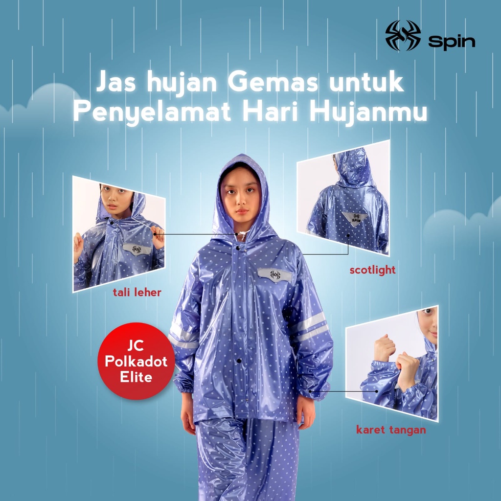 Jas Hujan Setelan Dewasa Baju Celana Motif Polkadot Onde Bulat Imut Keren Murah - Raincoat Mantel Hujan Jaket Celana Pria Wanita Dewasa SPIN ELITE