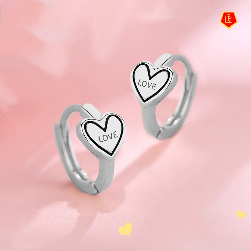 [Ready Stock]S925 Silver Love Heart-Shaped Earrings Simple Niche