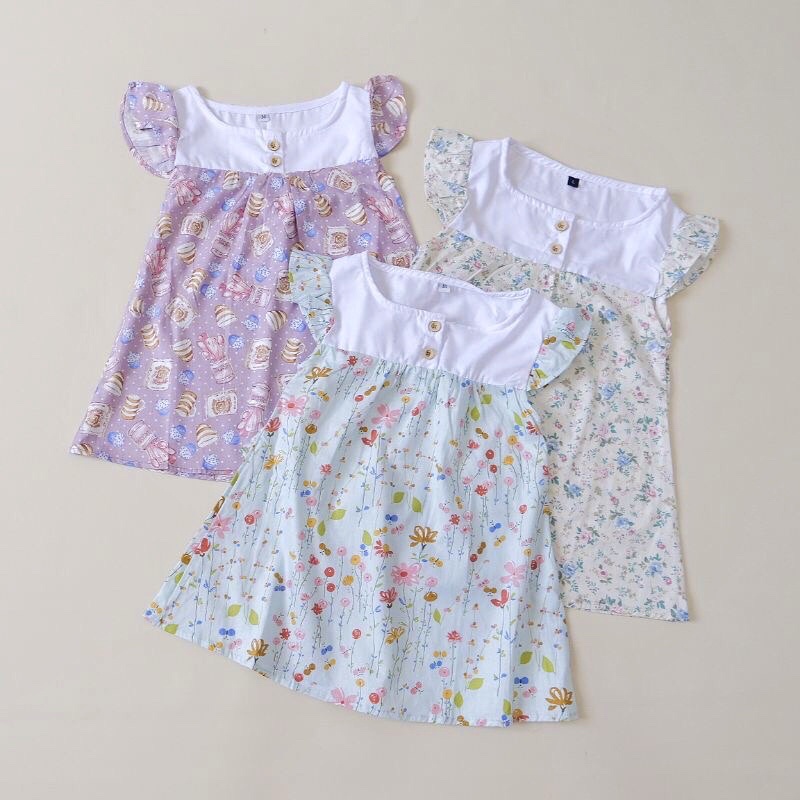 ANNE - Dress Anak Katun Jepang Daster Bayi 1-4 Tahun Couple Mom Ibu Ruffle Motif Polos Basic Adem Ba