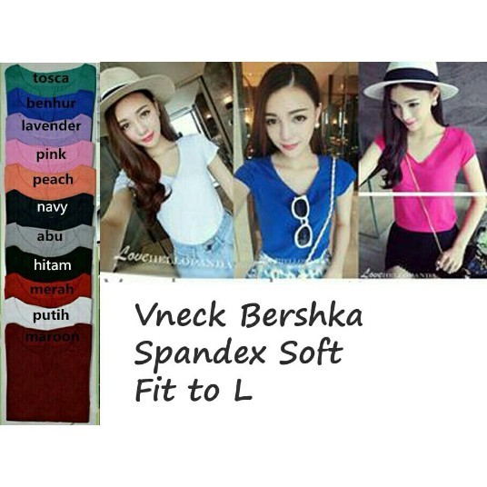 Kaos Vneck polos , 1kg muat 7pc , bahan spandex , fit to L