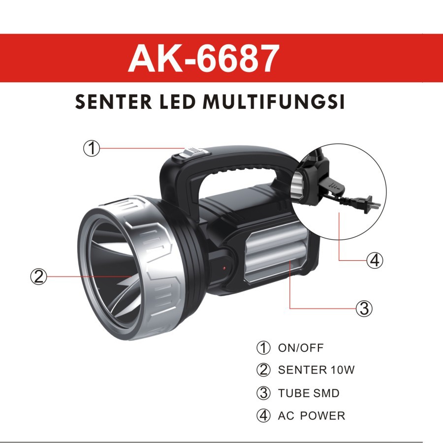 Senter + Emergency LED Multifungsi Jumbo 12w + 3w AK 6687 ORIGINAL