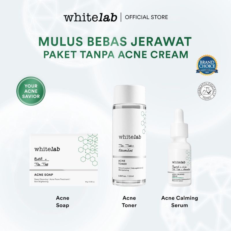 Whitelab Paket Acne tanpa acne cream (acne soap/facewash acne + toner acne+serum acne)