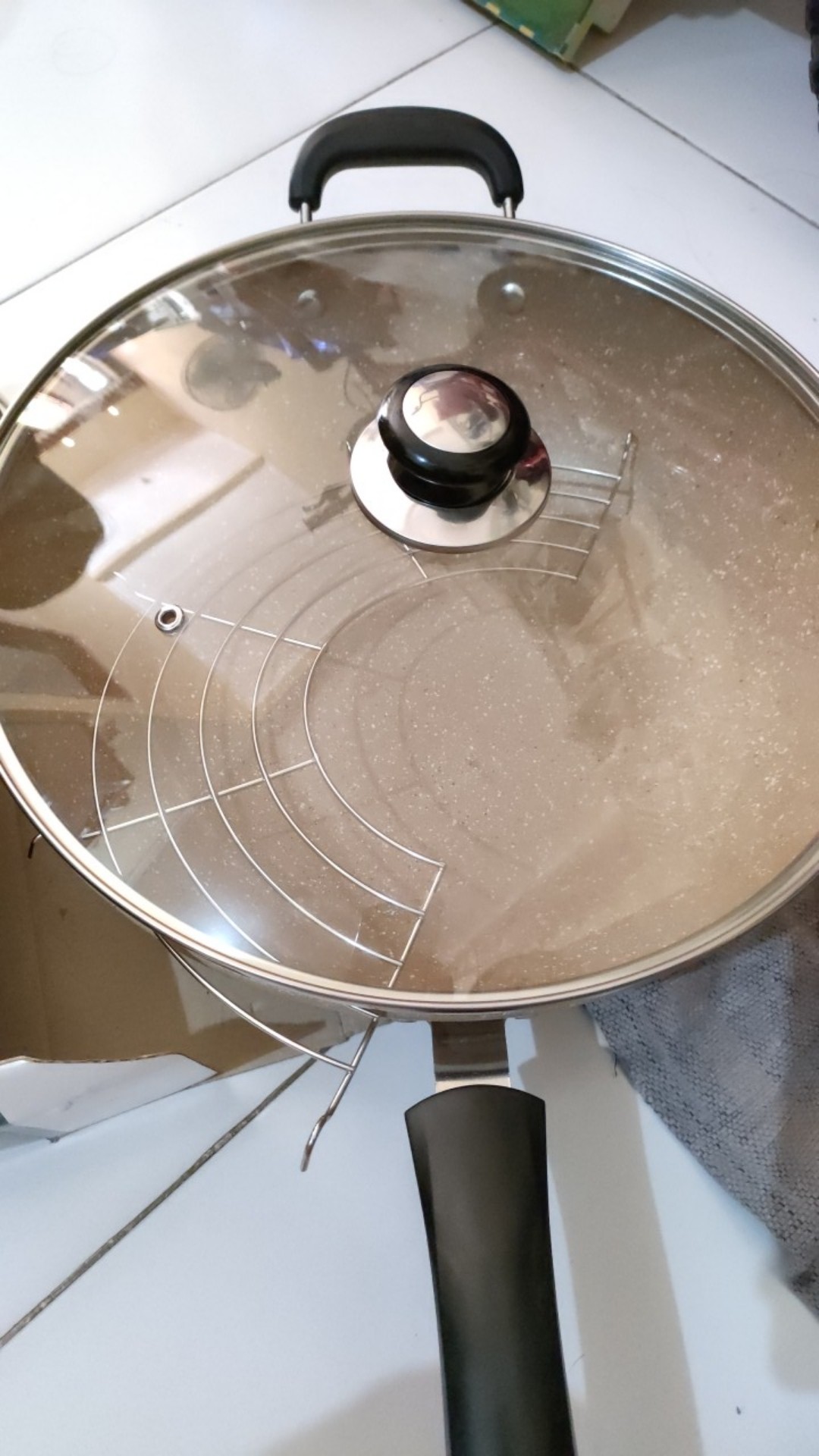 Asta Panci Wajan Goreng Anti Lengket Marble Diameter 32 Cm Tutup Kaca Asta Cappucino Asps-08 Asps 08