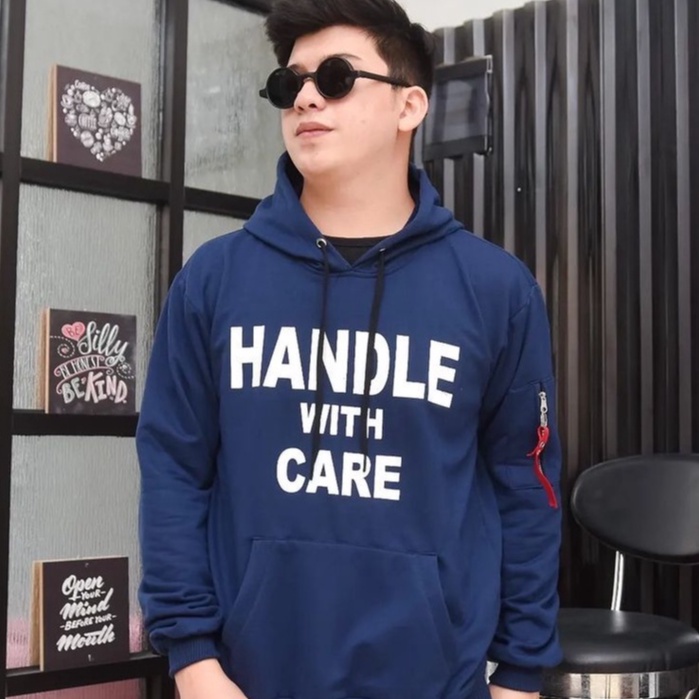 Hoodie Unisex Terbaru Handle With Care Bahan Pleece Korea Style