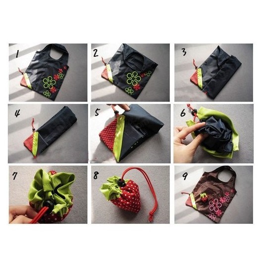 Tas Lipat Serbaguna Strawbery Tas Ringan Mudah Dibawa Simpel - Tas Polyster Tas Belanja Go Green - Tas Go Green - Tas Pouch Lipat